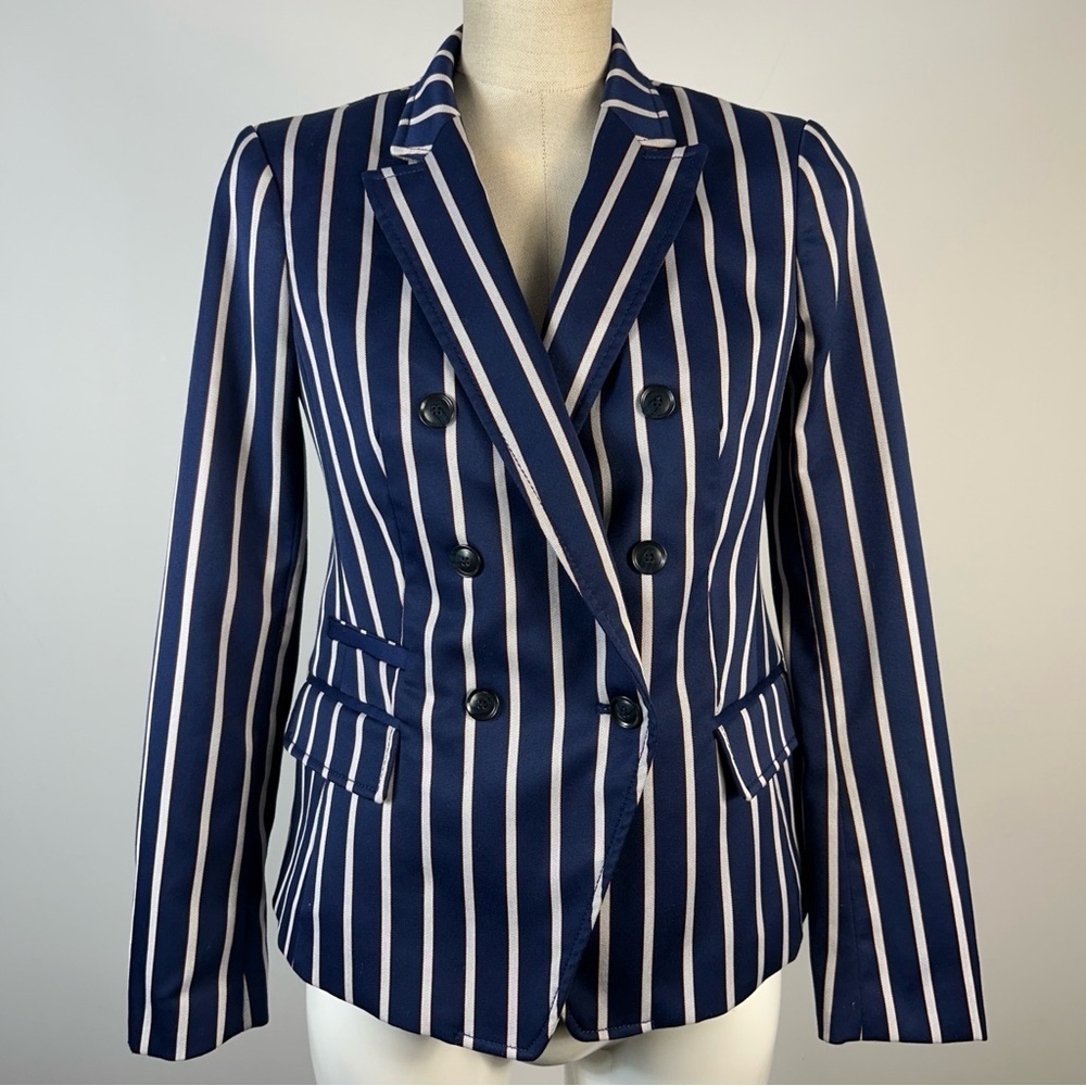 ❤️ Banana Republic Navy and White Striped Blazer 0